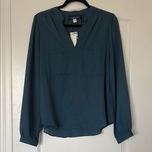 Teal V-Neck Blouse